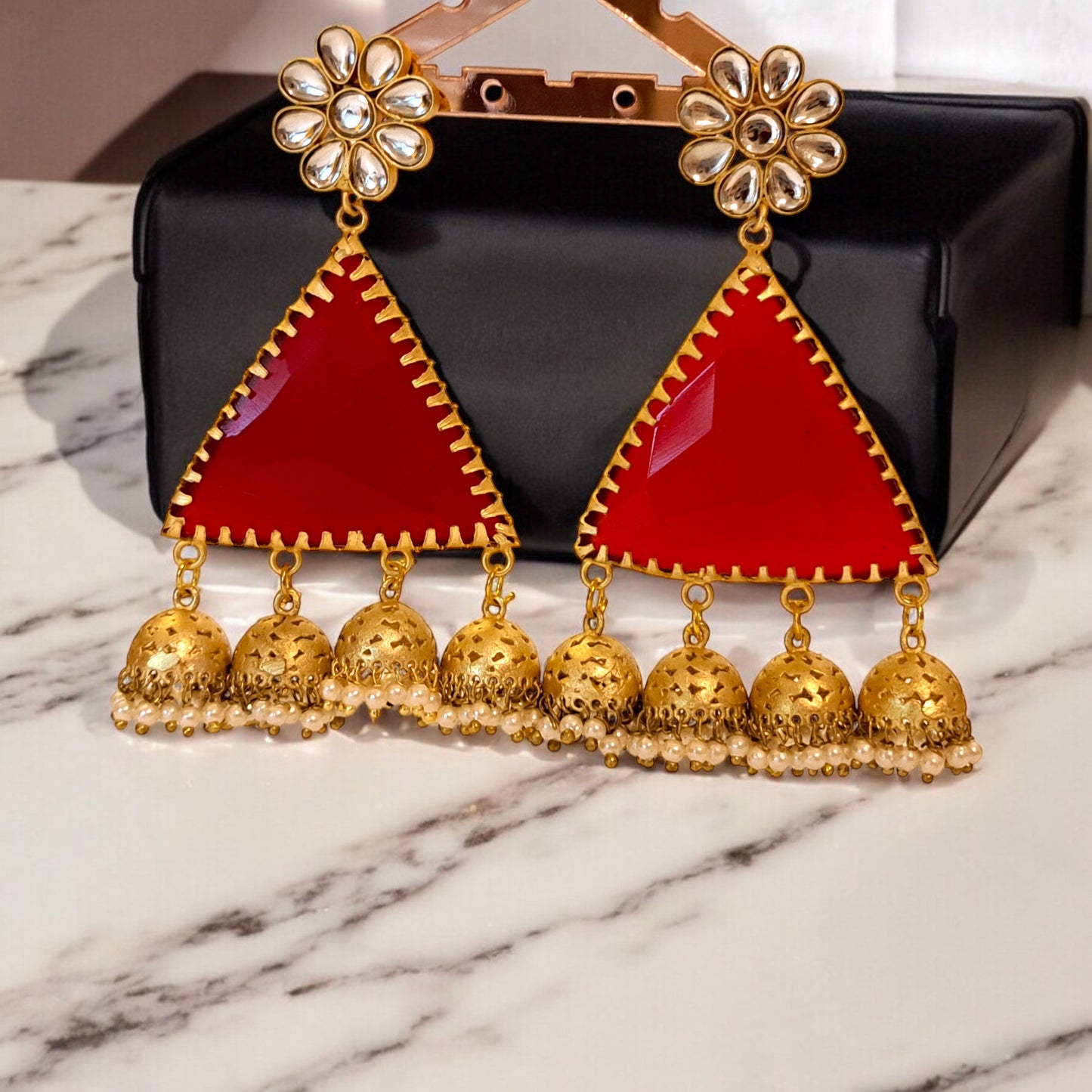 Jhumka Earrings with Kundan Floral Design