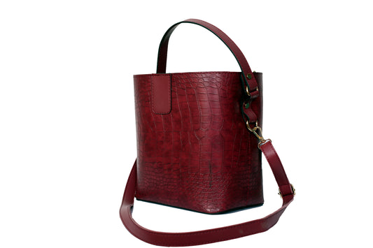 Crimson Croc-Embossed Bucket Bag