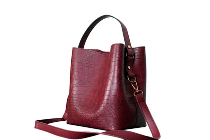 Crimson Croc-Embossed Bucket Bag