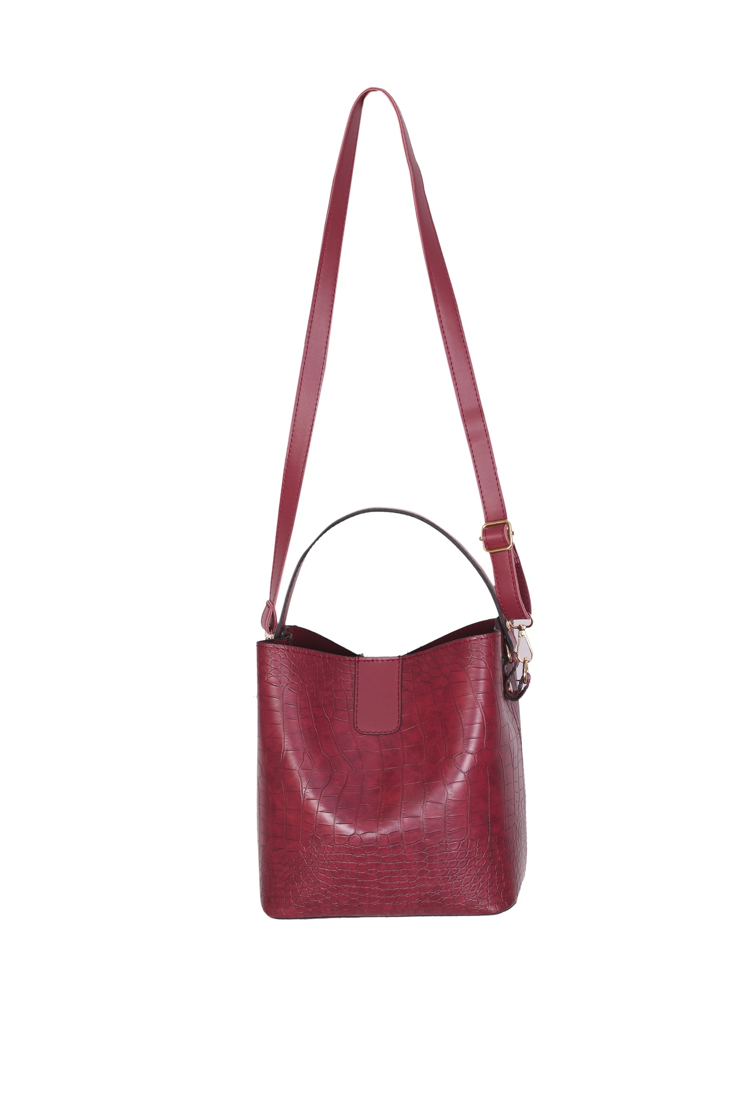 Crimson Croc-Embossed Bucket Bag