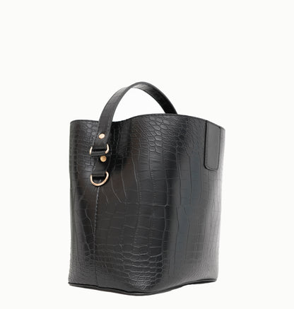 Crimson Croc-Embossed Bucket Bag