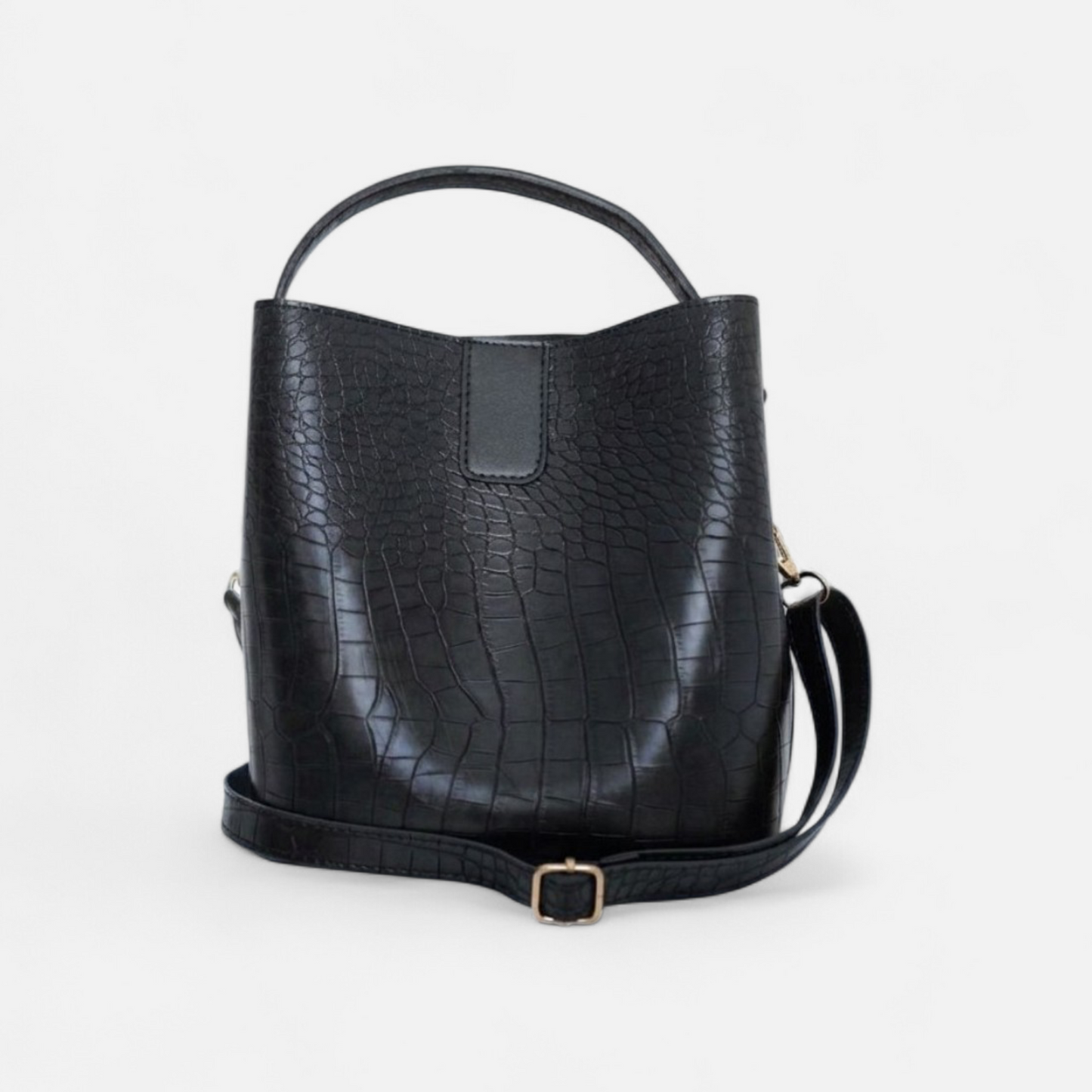 Crimson Croc-Embossed Bucket Bag
