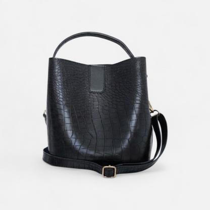 Crimson Croc-Embossed Bucket Bag