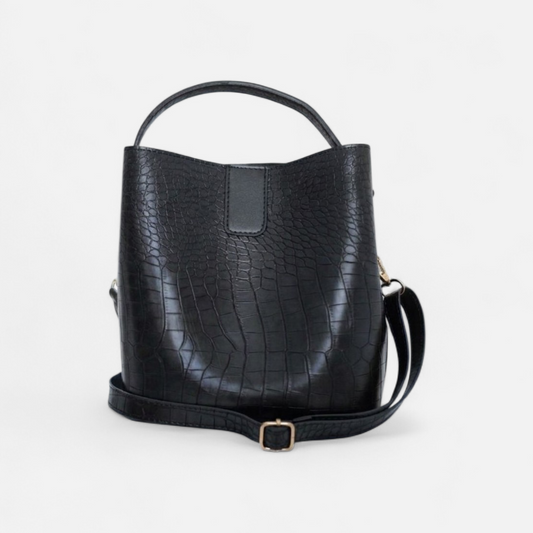 Crimson Croc-Embossed Bucket Bag