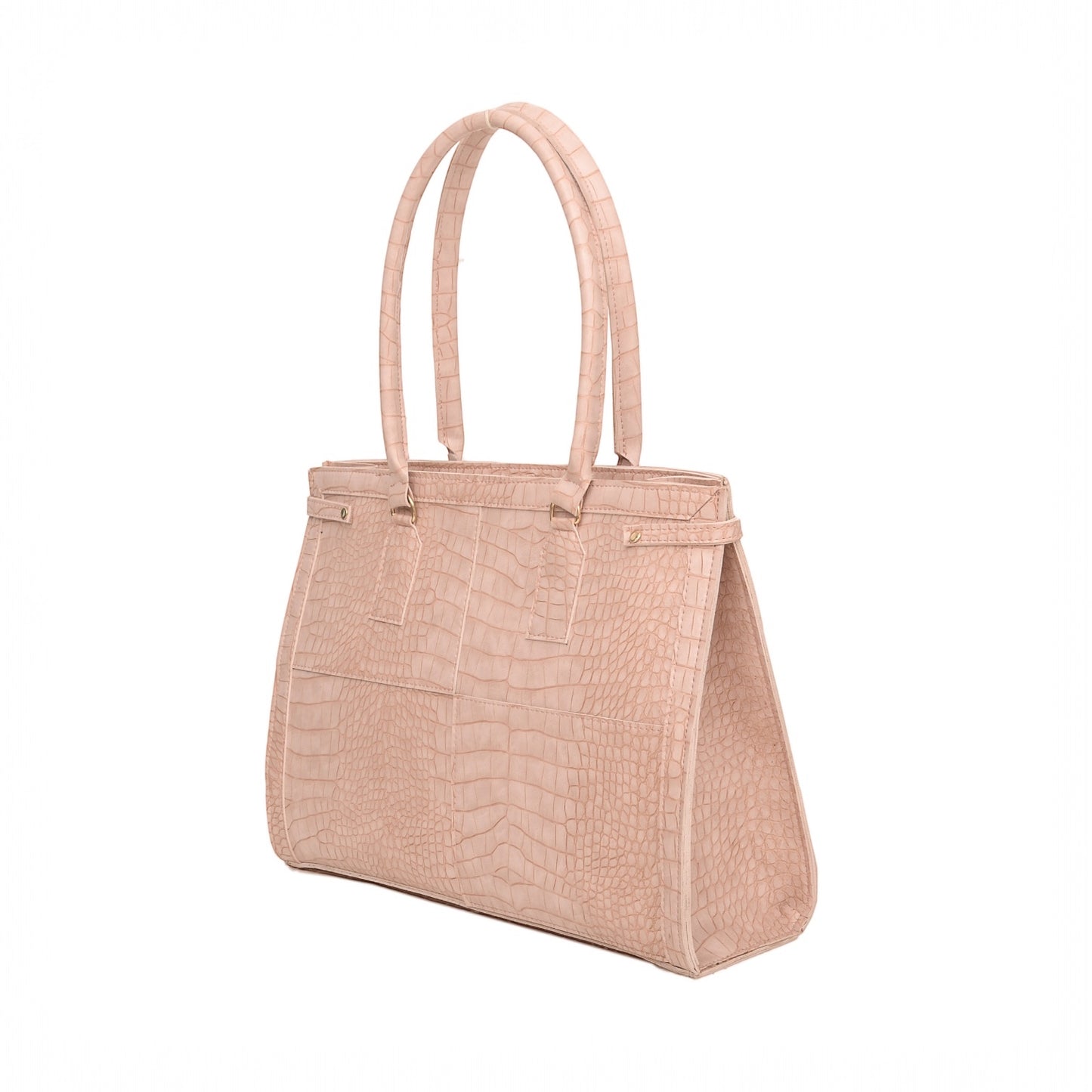 Elegent Nude Croc-Embossed Tote