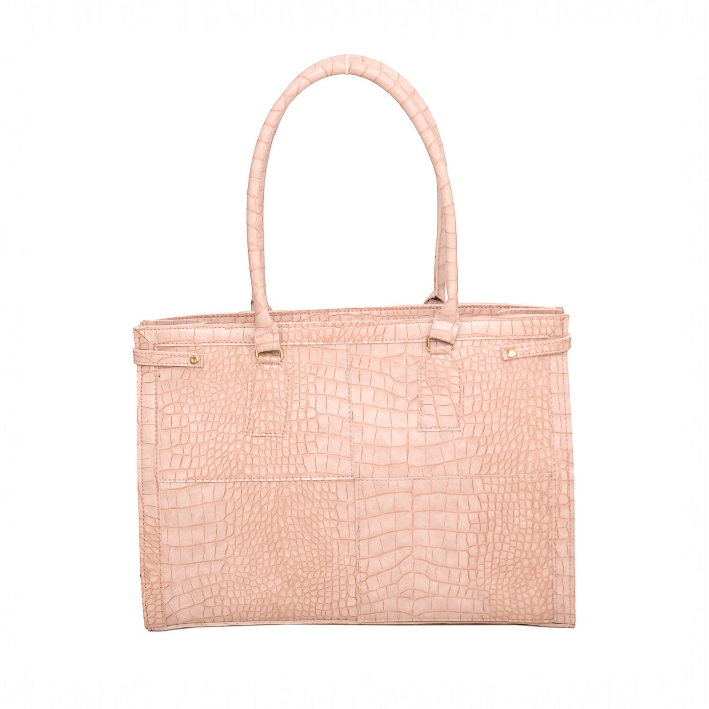 Elegent Nude Croc-Embossed Tote