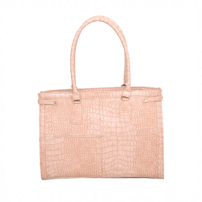 Elegent Nude Croc-Embossed Tote