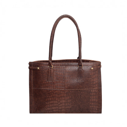 Elegent Nude Croc-Embossed Tote