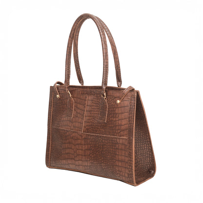 Elegent Nude Croc-Embossed Tote