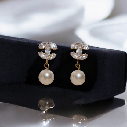 Crystal and Pearl Drop Earrings