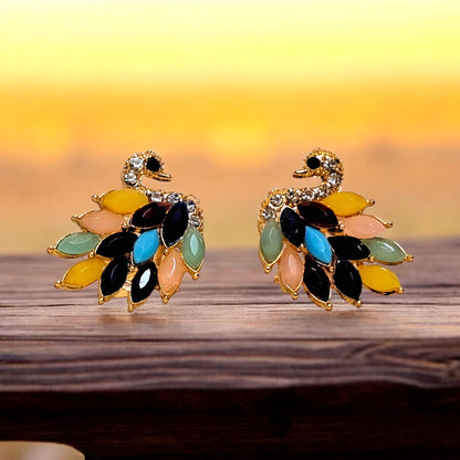 Colourful Peacock Stud Earrings