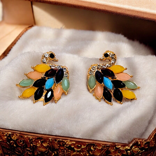 Colourful Peacock Stud Earrings