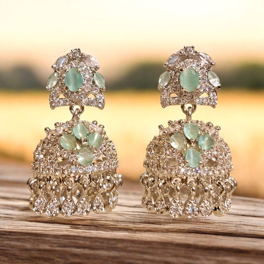 Mint Green Gemstone Jhumka Earrings