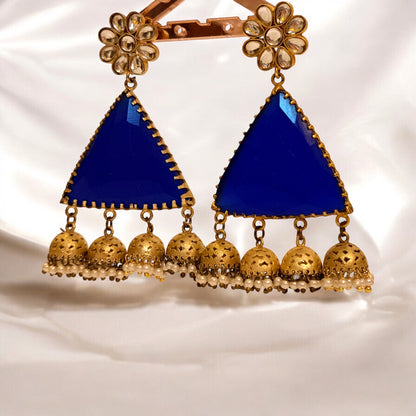 Jhumka Earrings with Kundan Floral Design