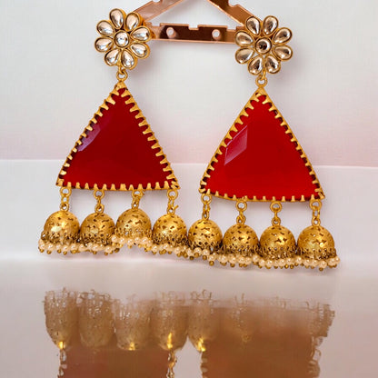 Jhumka Earrings with Kundan Floral Design