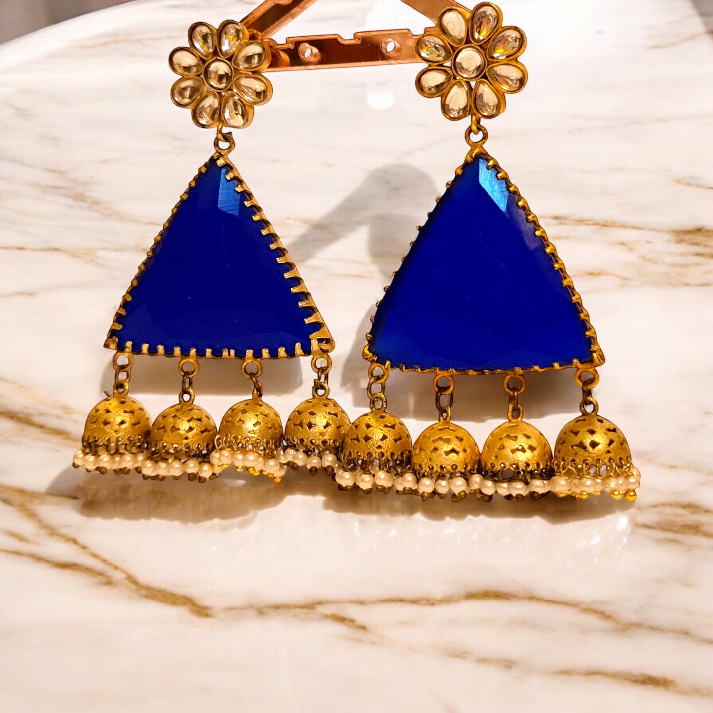 Jhumka Earrings with Kundan Floral Design