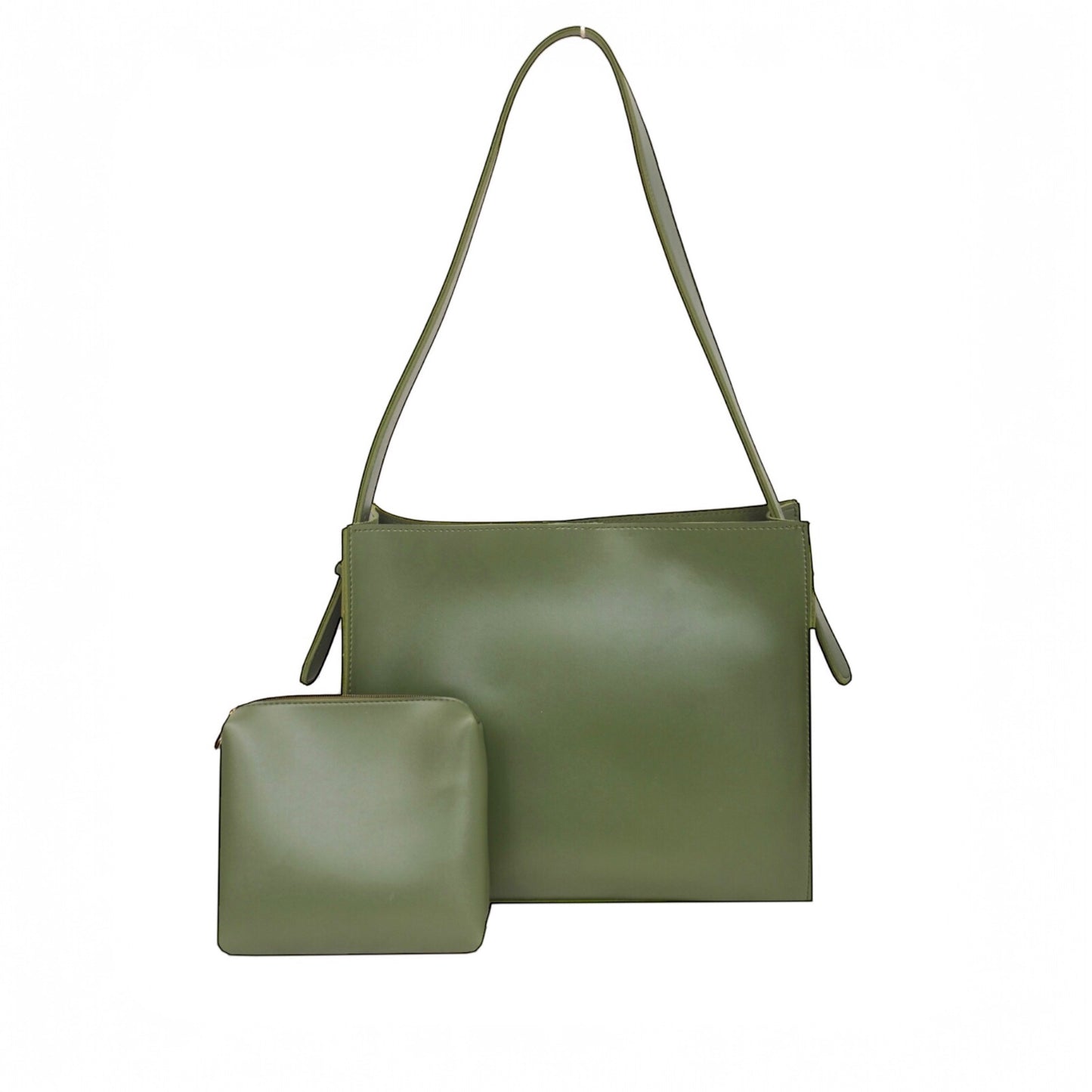 Minimalist Olive Green Tote with Matching Pouch