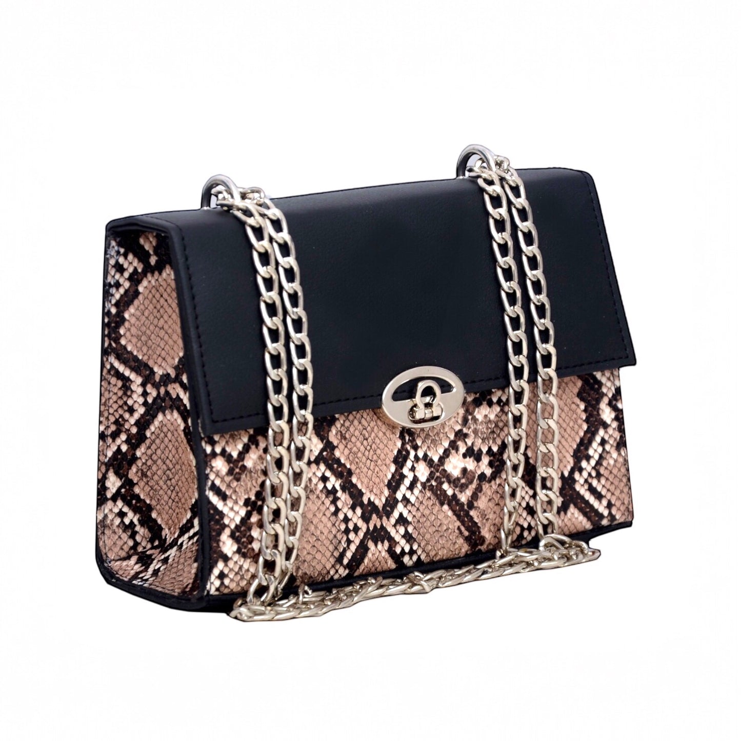 Chic Snake Print Bag with Chain Strap