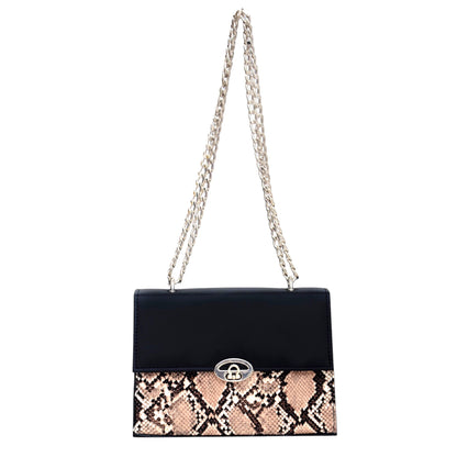 Chic Snake Print Bag with Chain Strap