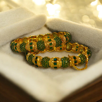 Royal Gold-Plated Bangles with Emerald Green Stones