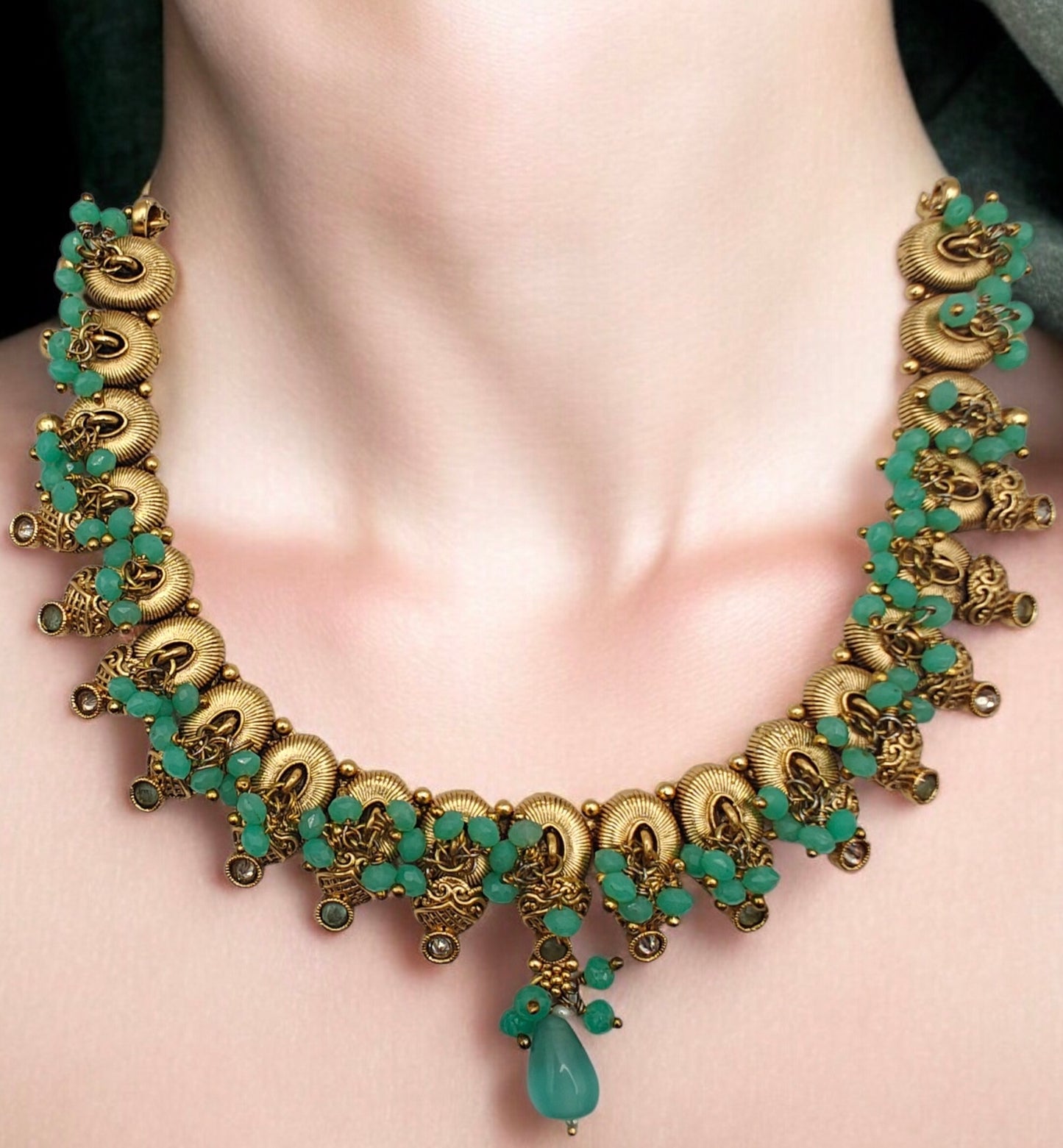 Green Stone Gold plated Jewellery Set