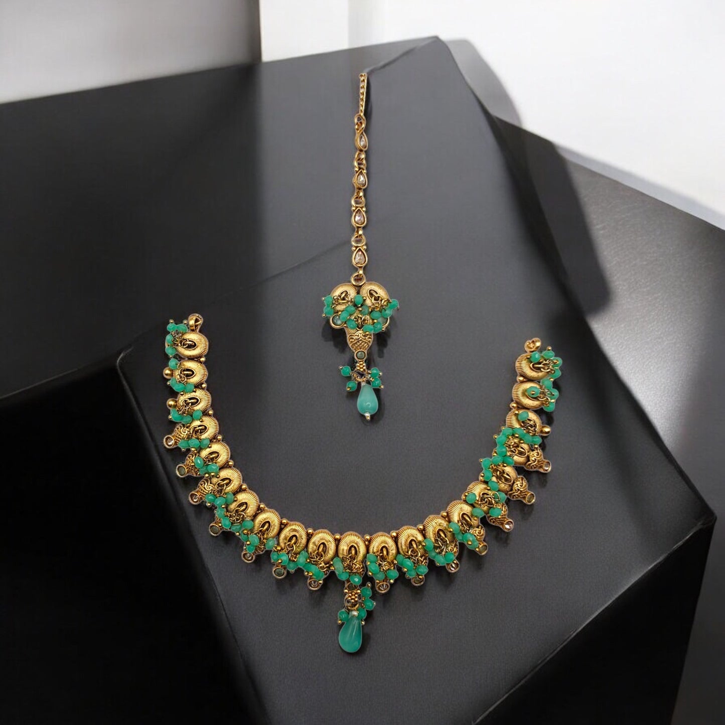 Green Stone Gold plated Jewellery Set