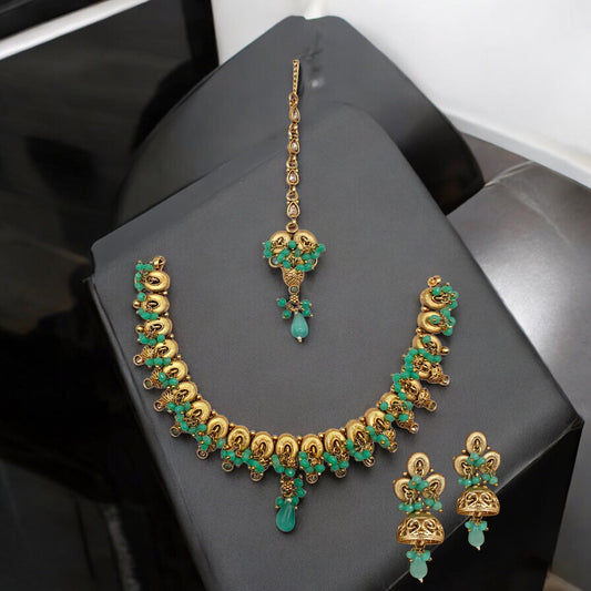 Green Stone Gold plated Jewellery Set