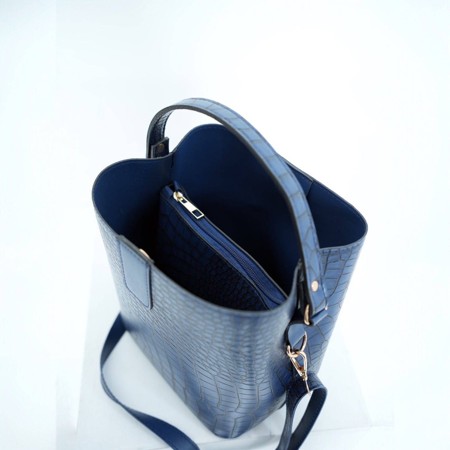 Crimson Croc-Embossed Bucket Bag