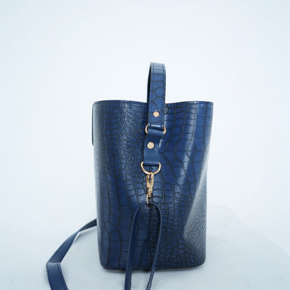 Crimson Croc-Embossed Bucket Bag
