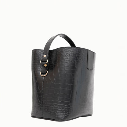 Crimson Croc-Embossed Bucket Bag